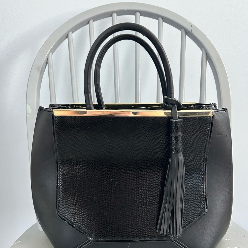 White House Black Market Black Shoulder Bag with Tassel